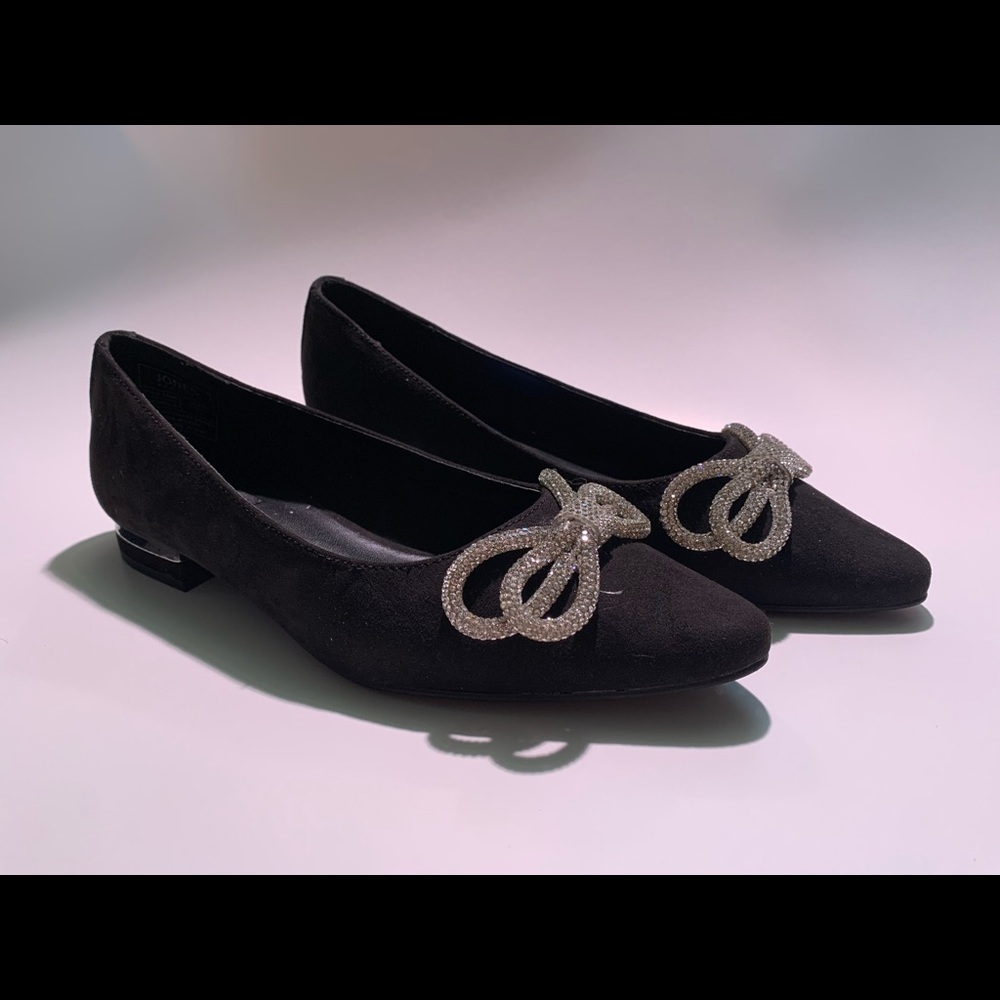 Jones New York Black Flats with Crystal bow and Silver Heel